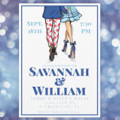 名門私立校風のファッションイラストレーション婚約パーティネイビー 招待状