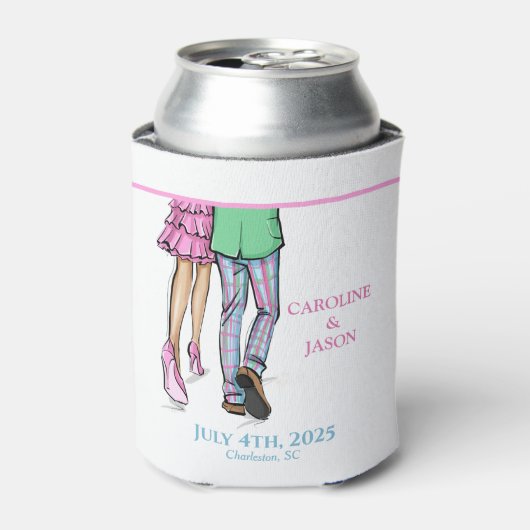 名門私立校風のファッションカップルストライプのパンツ結婚式の引き出物 缶クーラー (缶正面)