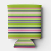 名門私立校風のライム、ピンクとネイビーのモノグラストライプム 缶クーラー (裏面)