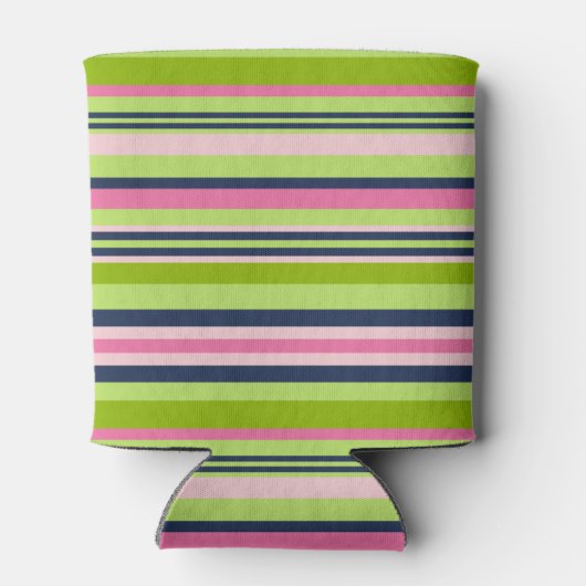 名門私立校風のライム、ピンクとネイビーのモノグラストライプム 缶クーラー (裏面)