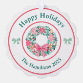 名門私立校風のリース弓クリスマスフォトオーナメントカード オーナメントカード (正面)