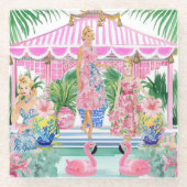 名門私立校風のレトロパームビーチプールパーティー ガラスコースター (正面)