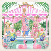 名門私立校風のレトロパームビーチプールパーティー スクエアペーパーコースター (正面)