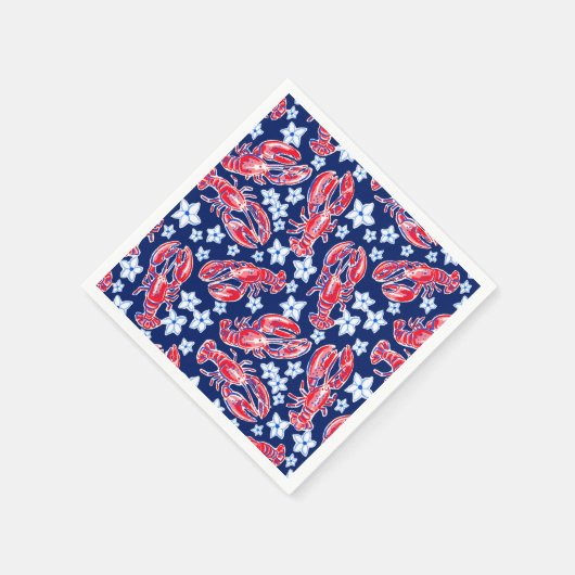 名門私立校風のロブスター花紅海軍模様 スタンダードカクテルナプキン (角)