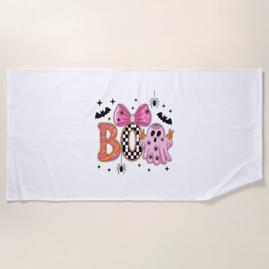 名門私立校風の不気味ハロウィーン ビーチタオル (正面)