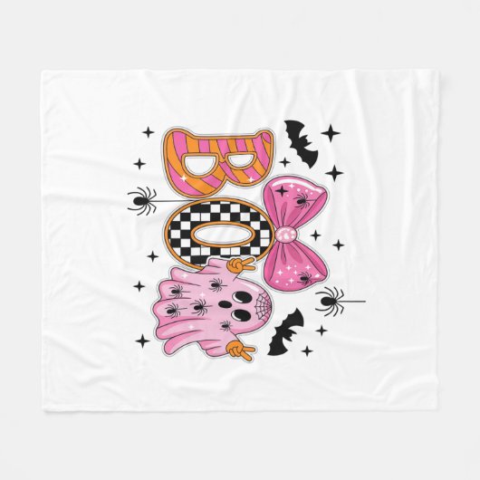 名門私立校風の不気味ハロウィーン フリースブランケット (正面(横))