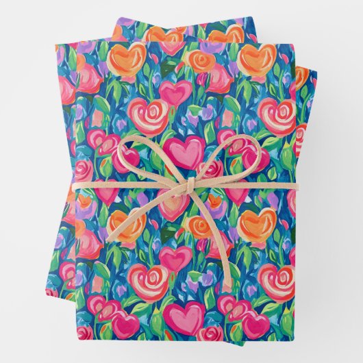 名門私立校風の抽象芸術ハートと花束紙 ラッピングペーパーシート (インサイチュ)