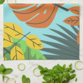 名門私立校風の植物模様の青いオレンジかわいらし色 キッチンタオル (折り畳み)