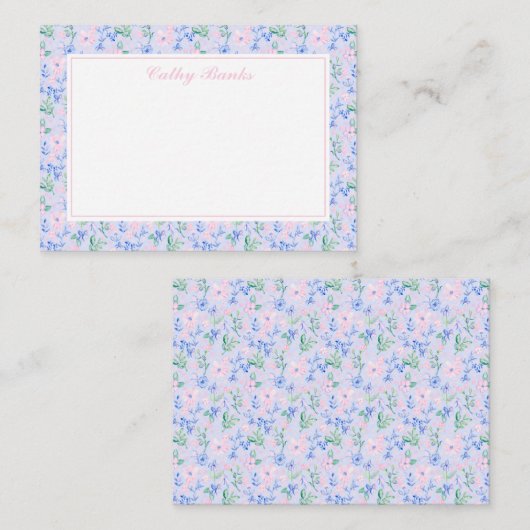 名門私立校風の水彩花パーソナライズされた文具 ノートカード (正面/裏面)