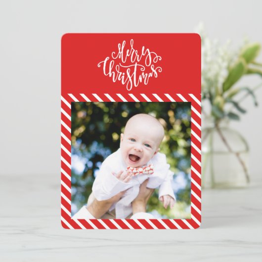 名門私立校風の水玉模様ストライプフォトカード シーズンカード (スタンド正面)