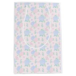 名門私立校風の水色ジンガムフローラ ミディアムペーパーバッグ