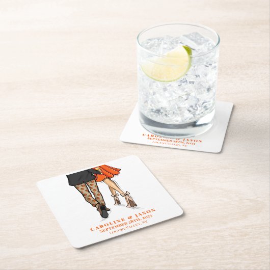 名門私立校風の秋カップル結婚シャワー秋パーティー スクエアペーパーコースター (インサイチュ)