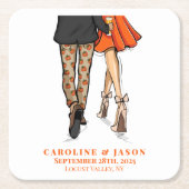 名門私立校風の秋カップル結婚シャワー秋パーティー スクエアペーパーコースター (正面)