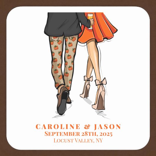 名門私立校風の秋カップル結婚シャワー秋パーティー スクエアペーパーコースター