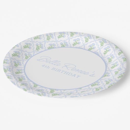 名門私立校風の紫陽花ウォーターカラートレリス編集可能 ペーパープレート (アングル)