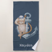 名門私立校風の航海の可愛い熊の少年 ビーチタオル (正面)
