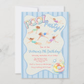 名門私立校風の誕生日プールパーティー 招待状 (正面)