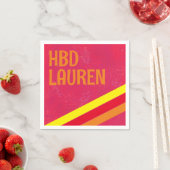 名門私立校風の誕生日ホットピンクストライプ スタンダードカクテルナプキン (インサイチュ)