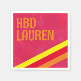 名門私立校風の誕生日ホットピンクストライプ スタンダードカクテルナプキン