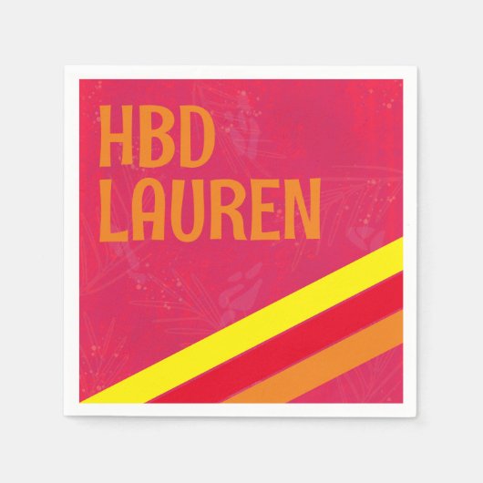 名門私立校風の誕生日ホットピンクストライプ スタンダードカクテルナプキン (正面)