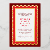 名門私立校風の赤と白シンプル 箔招待状 (正面)