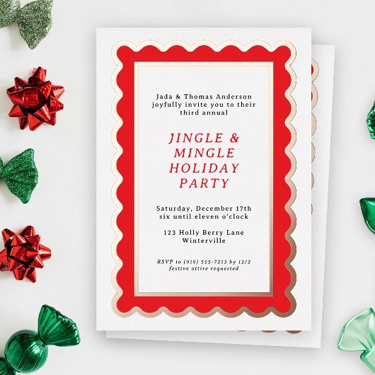 名門私立校風の赤と白シンプル 箔招待状