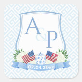 名門私立校風の赤白青結婚国旗の紋章 スクエアシール (正面)