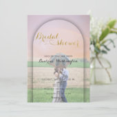 名門私立校風の金ゴールド手書きハートフォトブライダルシャワー 招待状 (スタンド正面)