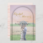 名門私立校風の金ゴールド手書きハートフォトブライダルシャワー 招待状 (正面/裏面)