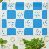 名門私立校風の青い花市松模様にの模様 キッチンタオル (折り畳み)