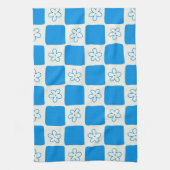 名門私立校風の青い花市松模様にの模様 キッチンタオル (縦)