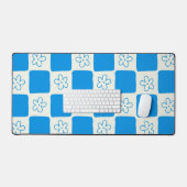 名門私立校風の青い花市松模様にの模様 デスクマット (キーボード&マウス)