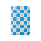 名門私立校風の青い花市松模様にの模様 バスマット (正面縦)