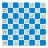 名門私立校風の青い花市松模様にの模様 ポスター (正面)