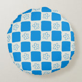 名門私立校風の青い花市松模様にの模様 ラウンドクッション (裏面)
