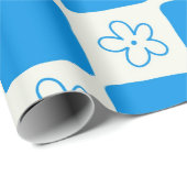 名門私立校風の青い花市松模様にの模様 ラッピングペーパー (ロールコーナー)