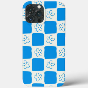 名門私立校風の青い花市松模様にの模様 iPhone 13 PRO MAXケース