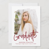 名門私立校風のBurgundy Script写真卒業 案内状 (正面)