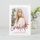 名門私立校風のBurgundy Script写真卒業 案内状 (スタンド正面)