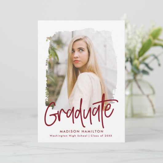 名門私立校風のBurgundy Script写真卒業 案内状 (スタンド正面)