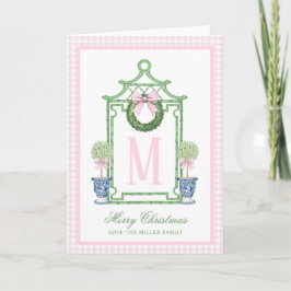 名門私立校風のChinoiserie Christmas Pagodaモノグラム カード