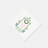 名門私立校風のChinoiserie Christmas Pagodaモノグラム スタンダードカクテルナプキン (角)