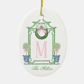 名門私立校風のChinoiserie Christmas Pagodaモノグラム セラミックオーナメント