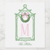 名門私立校風のChinoiserie Christmas Pagodaモノグラム ワインラベル (シングルラベル)