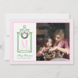 名門私立校風のChinoiserie Christmas Pagodaモノグラム 招待状