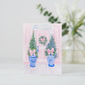 名門私立校風のChinoiserie Ginger Jarクリスマスツリー ポストカード (スタンド正面)