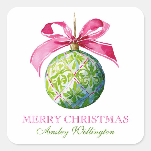 名門私立校風のChristmas Bablesオーナメント スクエアシール (正面)