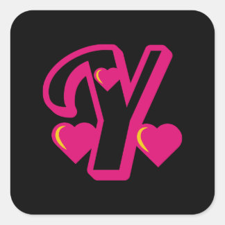 名門私立校風のPink Varsity Letter Y、Pink Letter Y Class スクエアシール