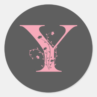 名門私立校風のPink Varsity Letter Y、Pink Letter Y Class ラウンドシール