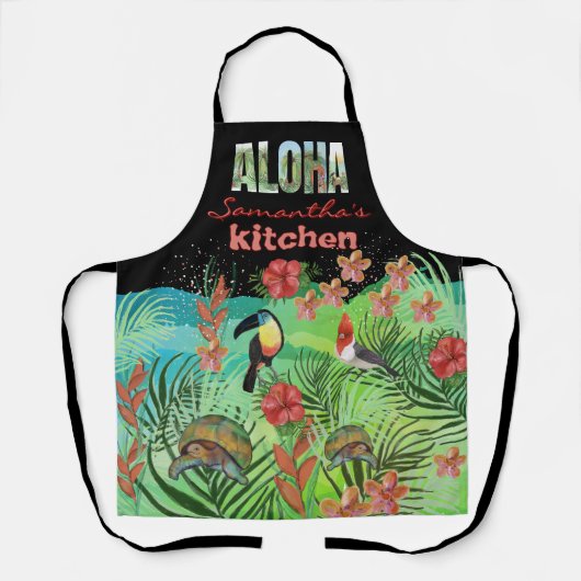 名鮮やか前パーソナライズされたキッチンエプロン付アロハ エプロン (正面)